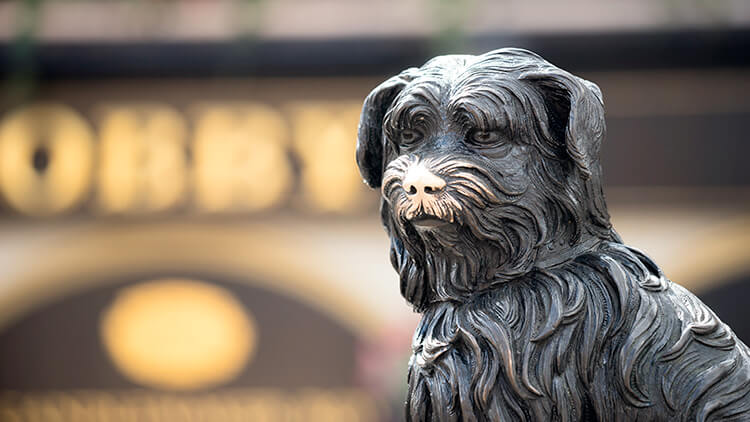 Statua del cane Bobby nel centro storico di Edimburgo